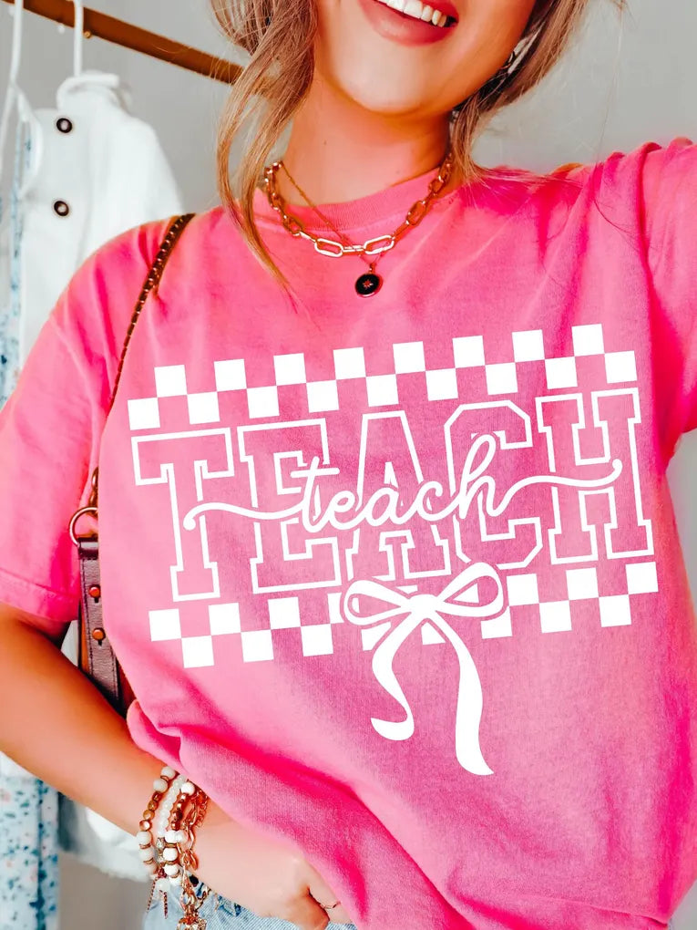 Checkers w/bow print Teacher-Tshirt